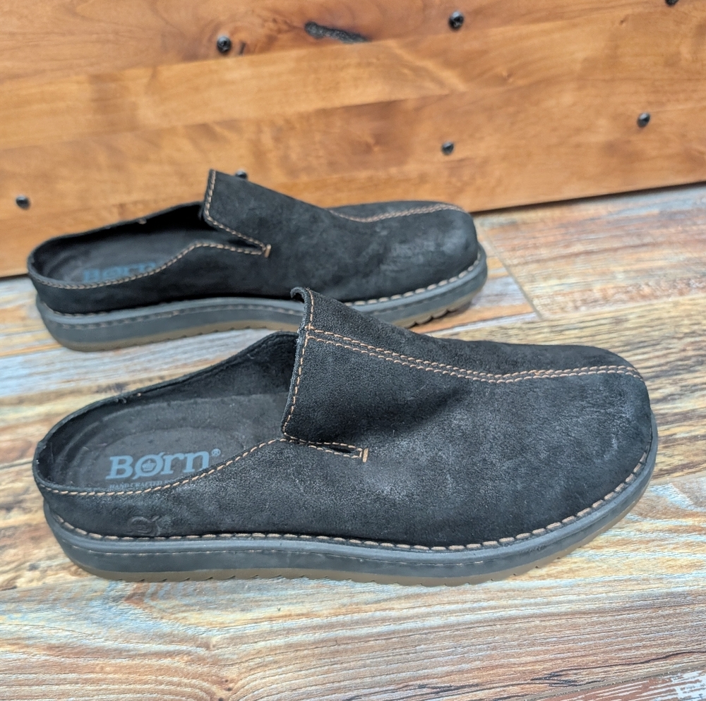 Born Black Suede Slip-On Clog Loafers